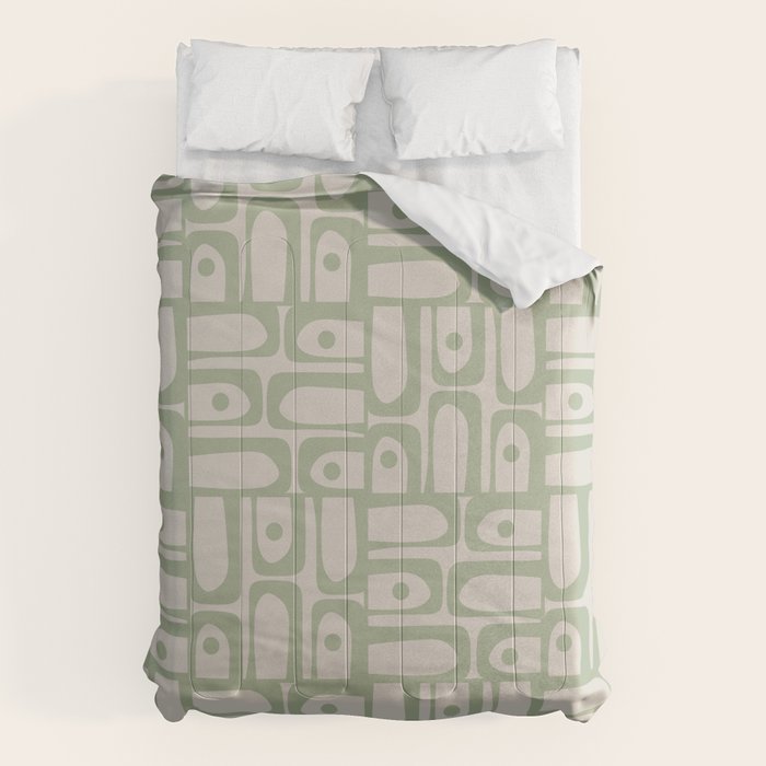 Sage Green Mid Century Modern Piquet Geometric Multi Pattern on Muted Beige Comforter Gallery Image 6