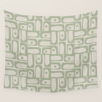 Sage Green Mid Century Modern Piquet Geometric Multi Pattern on Muted Beige Wall Tapestry Gallery Image 4