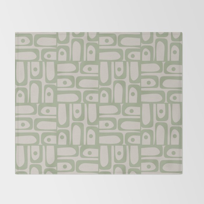 Sage Green Mid Century Modern Piquet Geometric Multi Pattern on Muted Beige Throw Blanket Gallery Image 2