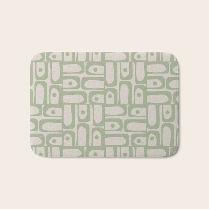 Sage Green Mid Century Modern Piquet Geometric Multi Pattern on Muted Beige Bath Mat Gallery Image 1