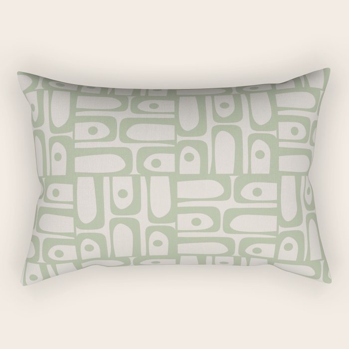 Sage Green Mid Century Modern Piquet Geometric Multi Pattern on Muted Beige Rectangular Pillow Gallery Image 1