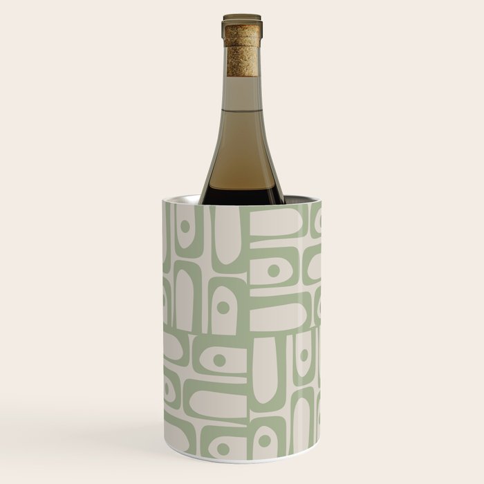 Sage Green Mid Century Modern Piquet Geometric Multi Pattern on Muted Beige Wine Chiller Gallery Image 3