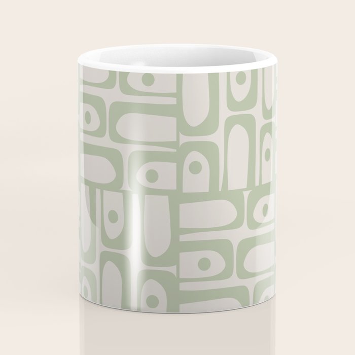 Sage Green Mid Century Modern Piquet Geometric Multi Pattern on Muted Beige Coffee Mug Gallery Image 4