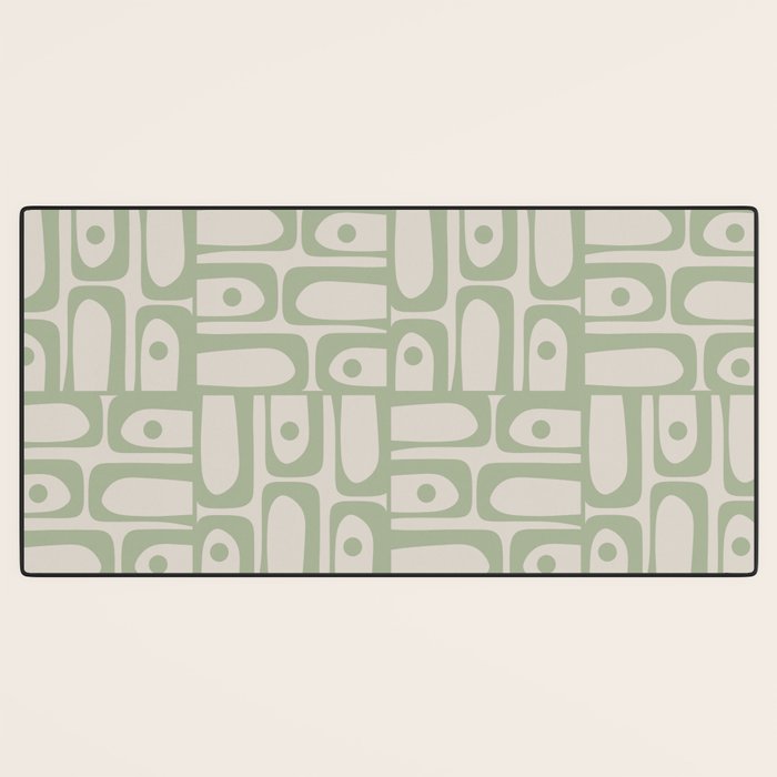 Sage Green Mid Century Modern Piquet Geometric Multi Pattern on Muted Beige Desk Mat Gallery Image 3