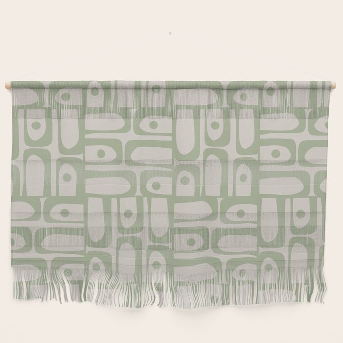 Sage Green Mid Century Modern Piquet Geometric Multi Pattern on Muted Beige Wall Hanging Gallery Image 1