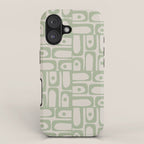 Sage Green Mid Century Modern Piquet Geometric Multi Pattern on Muted Beige iPhone Case Gallery Image 1