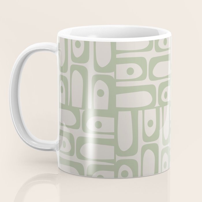 Sage Green Mid Century Modern Piquet Geometric Multi Pattern on Muted Beige Coffee Mug Gallery Image 3