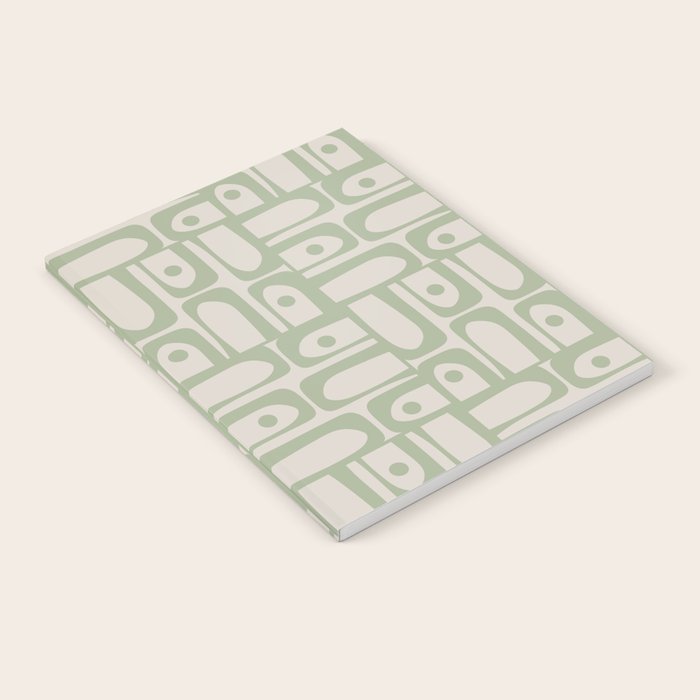 Sage Green Mid Century Modern Piquet Geometric Multi Pattern on Muted Beige Notebook Gallery Image 2