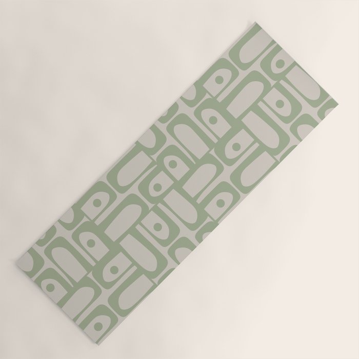 Sage Green Mid Century Modern Piquet Geometric Multi Pattern on Muted Beige Yoga Mat Gallery Image 1