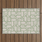 Sage Green Mid Century Modern Piquet Geometric Multi Pattern on Muted Beige Outdoor Rug Gallery Image 1