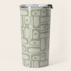 Sage Green Mid Century Modern Piquet Geometric Multi Pattern on Muted Beige Travel Mug Gallery Image 2