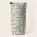 Sage Green Mid Century Modern Piquet Geometric Multi Pattern on Muted Beige Travel Mug Gallery Image 3