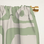 Sage Green Mid Century Modern Piquet Geometric Multi Pattern on Muted Beige Window Curtain Gallery Image 2