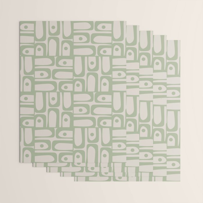 Sage Green Mid Century Modern Piquet Geometric Multi Pattern on Muted Beige Wrapping Paper Gallery Image 3