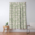 Sage Green Mid Century Modern Piquet Geometric Multi Pattern on Muted Beige Window Curtain Gallery Image 5