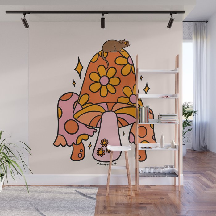 Mouse on a Mushroom Wall Mural Gallery Image 1