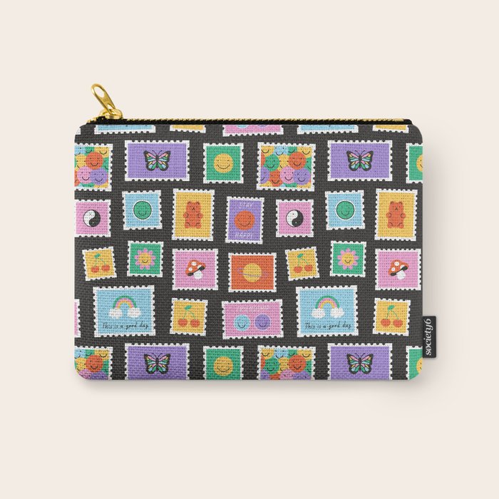 Retro funny cartoon postage stamp sticker pattern Carry All Pouch Gallery Image 1