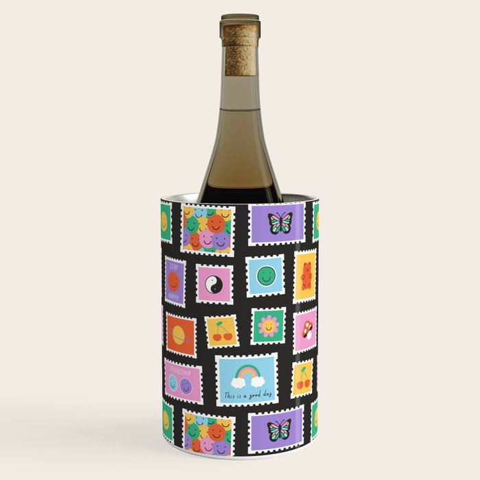 Retro funny cartoon postage stamp sticker pattern Wine Chiller Gallery Image 2