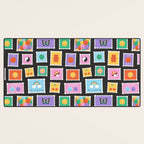 Retro funny cartoon postage stamp sticker pattern Desk Mat Gallery Image 3