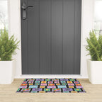 Retro funny cartoon postage stamp sticker pattern Welcome Mat Gallery Image 3
