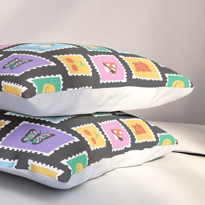 Retro funny cartoon postage stamp sticker pattern Pillow Sham Gallery Image 3