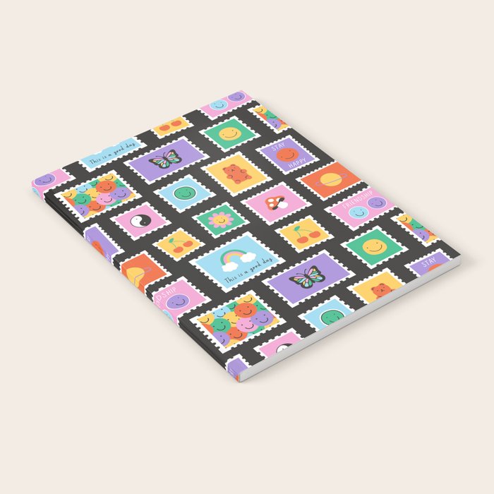 Retro funny cartoon postage stamp sticker pattern Notebook Gallery Image 2