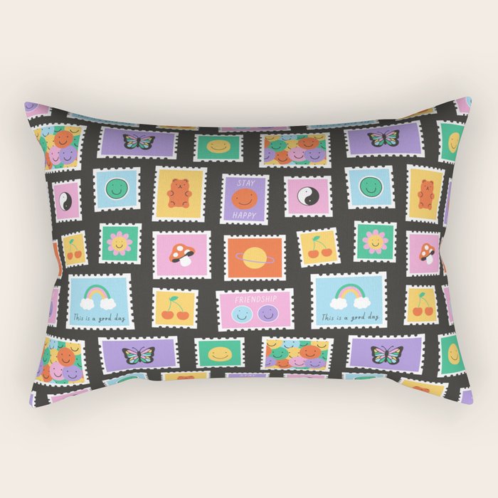 Retro funny cartoon postage stamp sticker pattern Rectangular Pillow Gallery Image 2