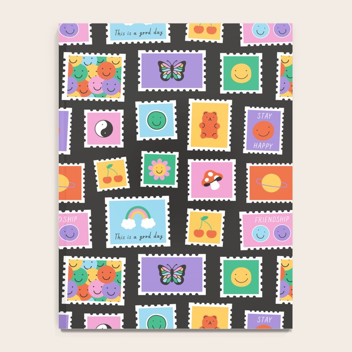 Retro funny cartoon postage stamp sticker pattern Notebook Gallery Image 4