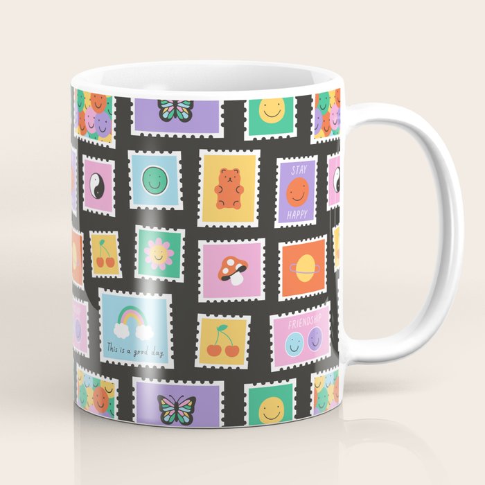 Retro funny cartoon postage stamp sticker pattern Coffee Mug Gallery Image 1