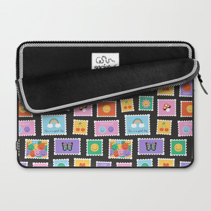 Retro funny cartoon postage stamp sticker pattern Laptop Sleeve Gallery Image 2