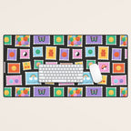 Retro funny cartoon postage stamp sticker pattern Desk Mat Gallery Image 1