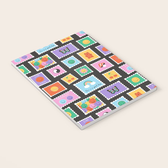 Retro funny cartoon postage stamp sticker pattern Notebook Gallery Image 3