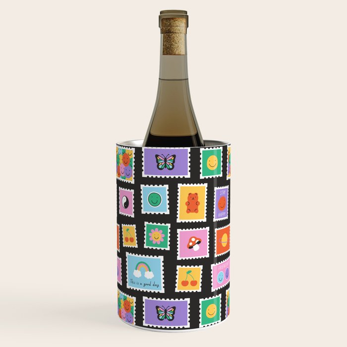 Retro funny cartoon postage stamp sticker pattern Wine Chiller Gallery Image 3