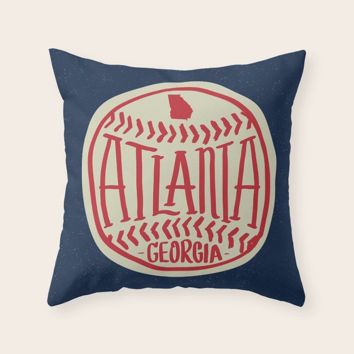 Atlanta Georgia Baseball - Hand Drawn, Script Typography Throw Pillow Gallery Image 1