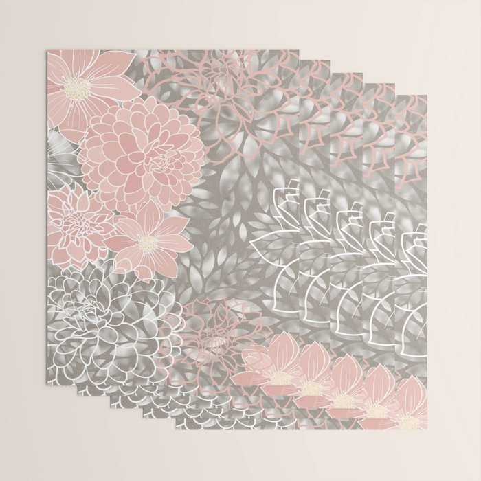 Floral Dahlias, Blush Pink, Gray, White Wrapping Paper Gallery Image 3