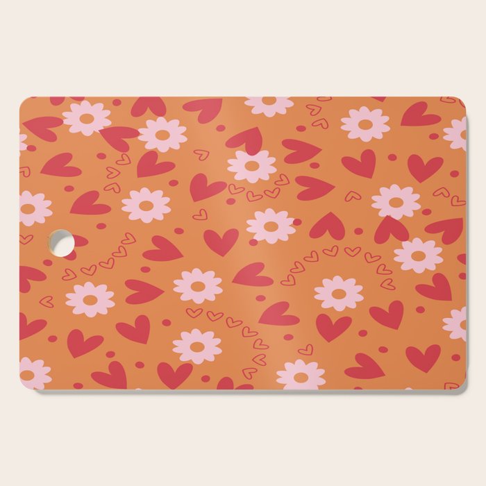 Hearts and Flowers on Orange Cutting Board Gallery Image 1