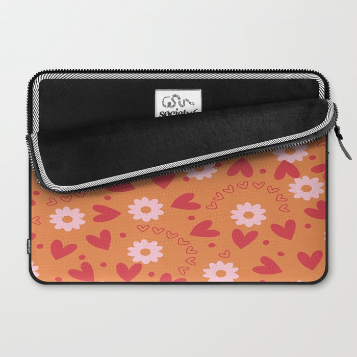 Hearts and Flowers on Orange Laptop Sleeve Gallery Image 2