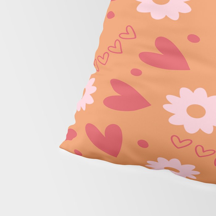 Hearts and Flowers on Orange Pillow Sham Gallery Image 4