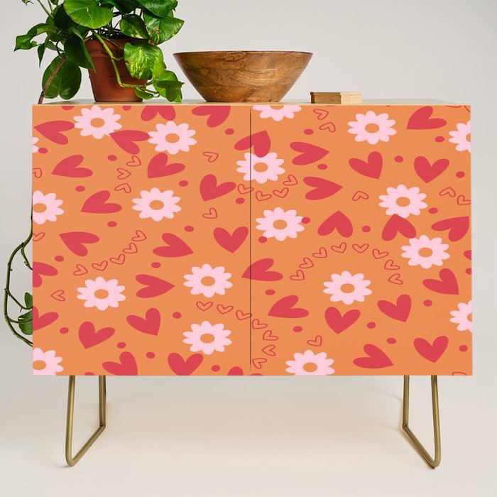 Hearts and Flowers on Orange Credenza Gallery Image 1