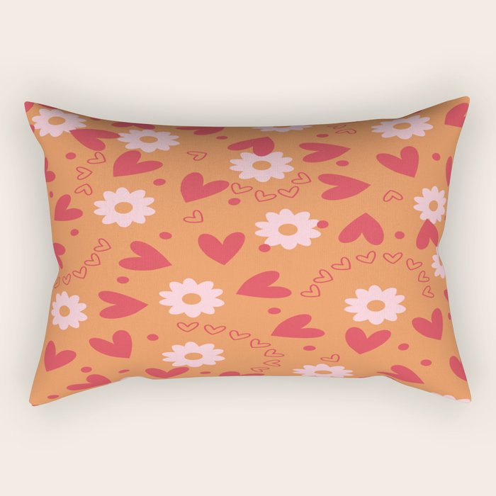 Hearts and Flowers on Orange Rectangular Pillow Gallery Image 2