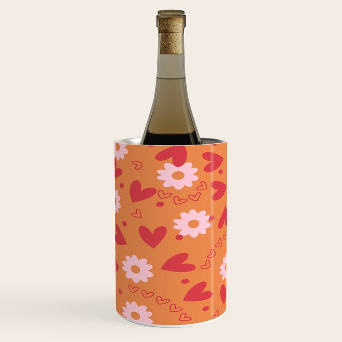 Hearts and Flowers on Orange Wine Chiller Gallery Image 1
