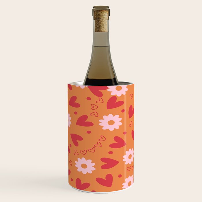 Hearts and Flowers on Orange Wine Chiller Gallery Image 2