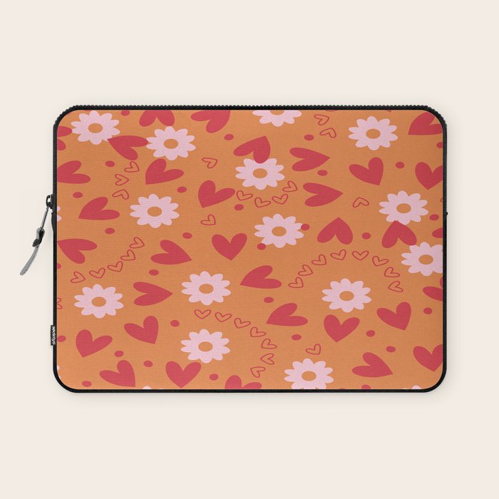 Hearts and Flowers on Orange Laptop Sleeve Gallery Image 1