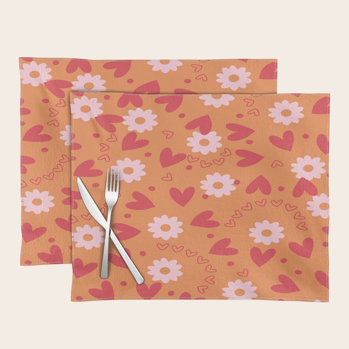Hearts and Flowers on Orange Placemat Gallery Image 1