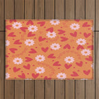 Hearts and Flowers on Orange Outdoor Rug Gallery Image 1