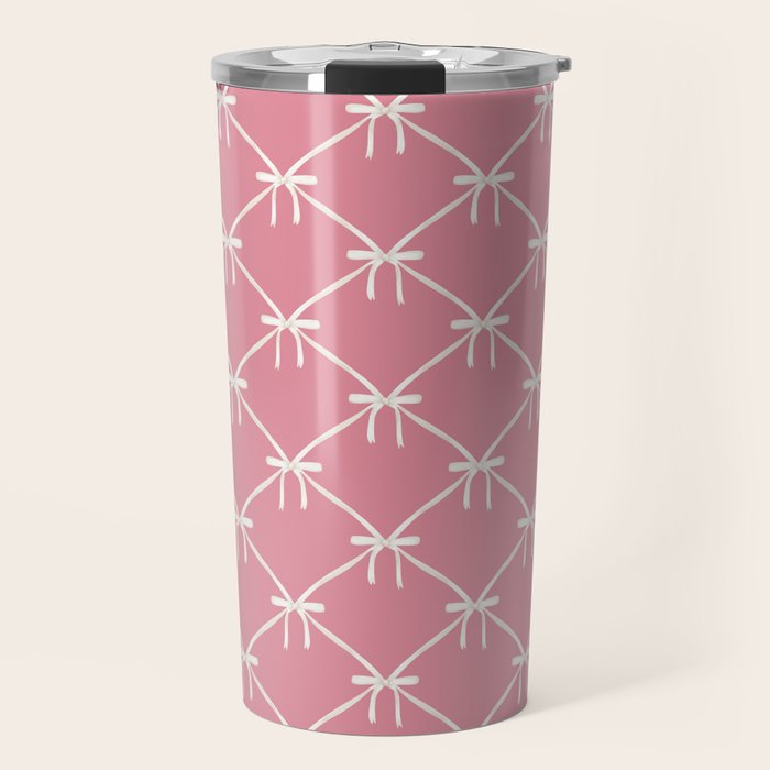Bows & Ribbons Pattern LI 90s Bubblegum Pink Travel Mug Gallery Image 1