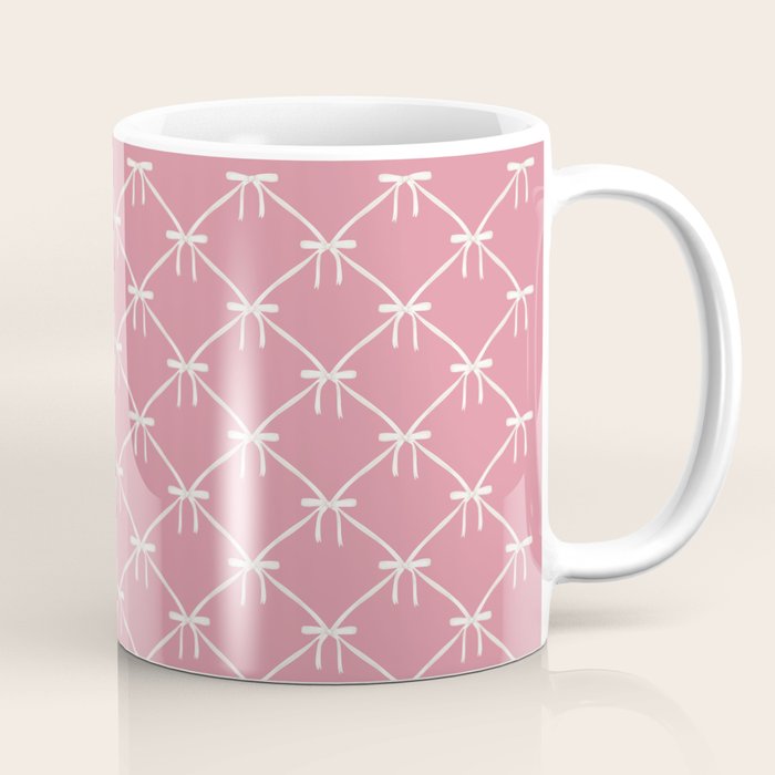 Bows & Ribbons Pattern LI 90s Bubblegum Pink Coffee Mug Gallery Image 1