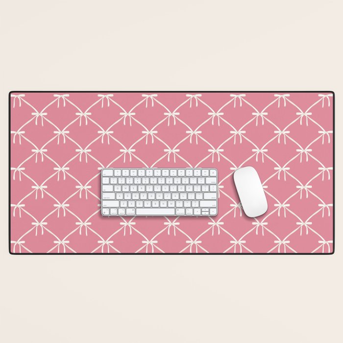 Bows & Ribbons Pattern LI 90s Bubblegum Pink Desk Mat Gallery Image 1