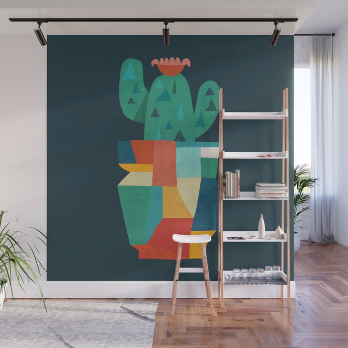 Blooming cactus in cracked pot Wall Mural Gallery Image 1