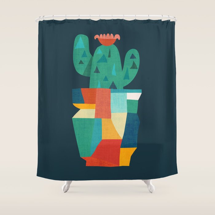 Blooming cactus in cracked pot Shower Curtain Gallery Image 1